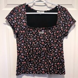 Vans Covered Ditsy Cap Sleeve Top Black Floral Women's Shirt Size Medium square